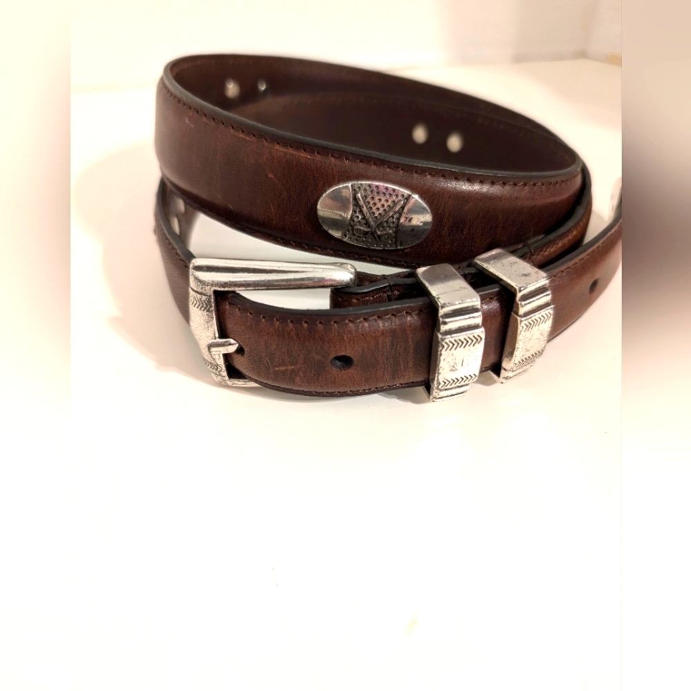 Men's Brown Leather Belt with Silver Golf Club‎ Conchos Buckle Size 36